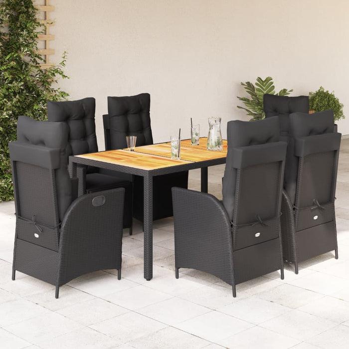 Set mobilier de grădină cu perne, 7 piese, negru, poliratan WALTI