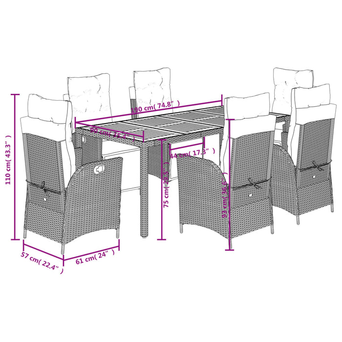 Set mobilier de grădină cu perne, 7 piese, negru, poliratan WALTI