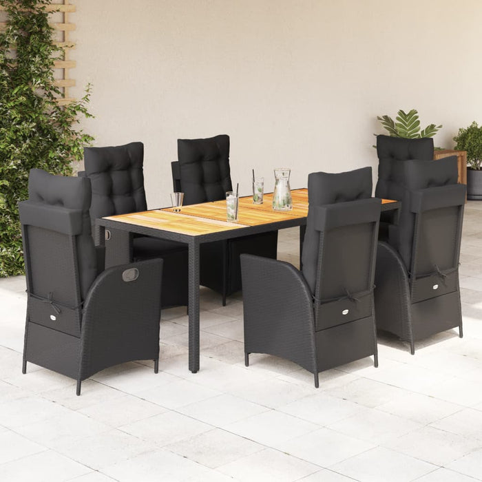 Set mobilier de grădină cu perne, 7 piese, negru, poliratan WALTI