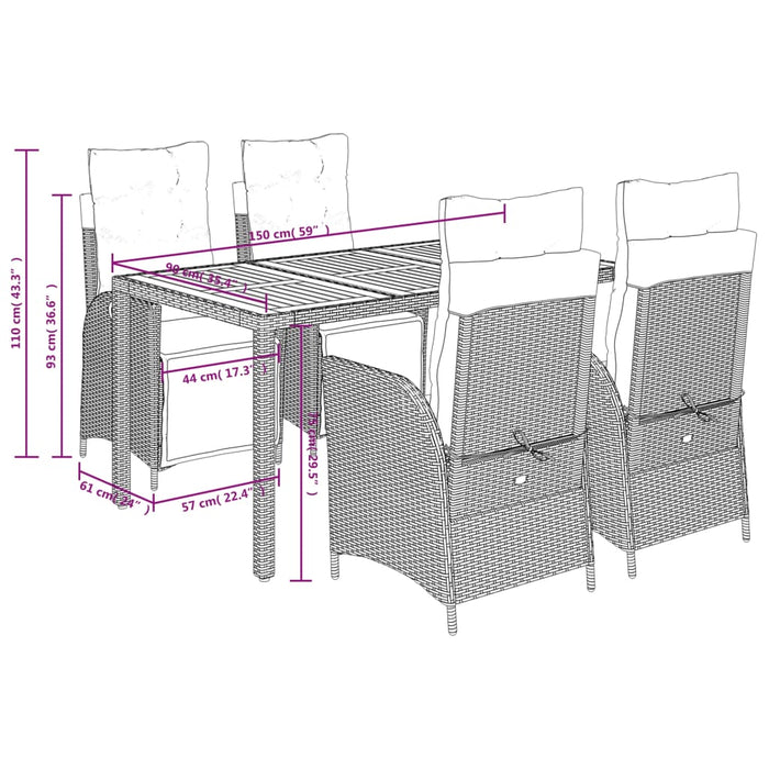 Set mobilier de grădină cu perne, 5 piese, gri, poliratan - WALTI WALTI
