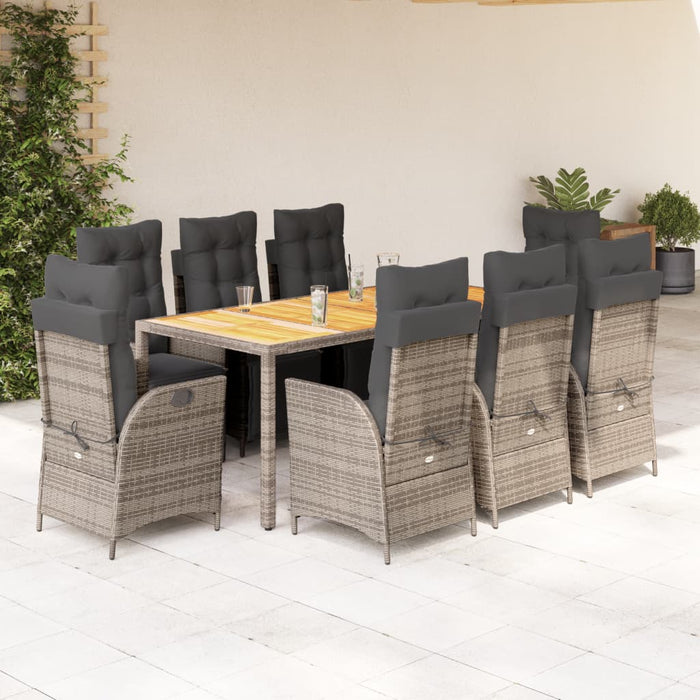 Set mobilier grădină cu perne, 9 piese, gri, poliratan - WALTI WALTI