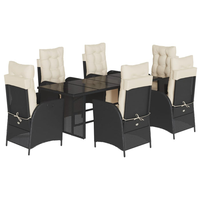 Set mobilier de grădină cu perne, 7 piese, negru, poliratan WALTI