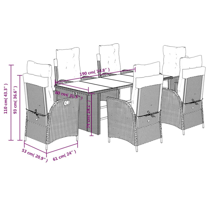 Set mobilier de grădină cu perne, 7 piese, negru, poliratan WALTI