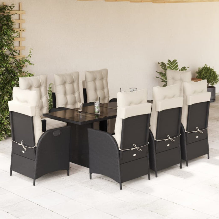 Set mobilier de grădină cu perne, 9 piese, negru, poliratan - WALTI WALTI