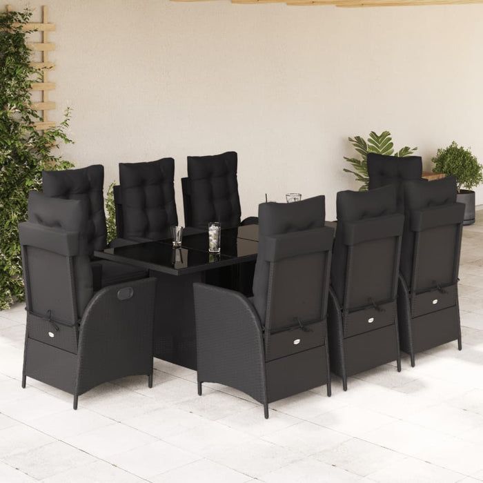 Set mobilier de grădină cu perne, 9 piese, negru, poliratan - WALTI WALTI