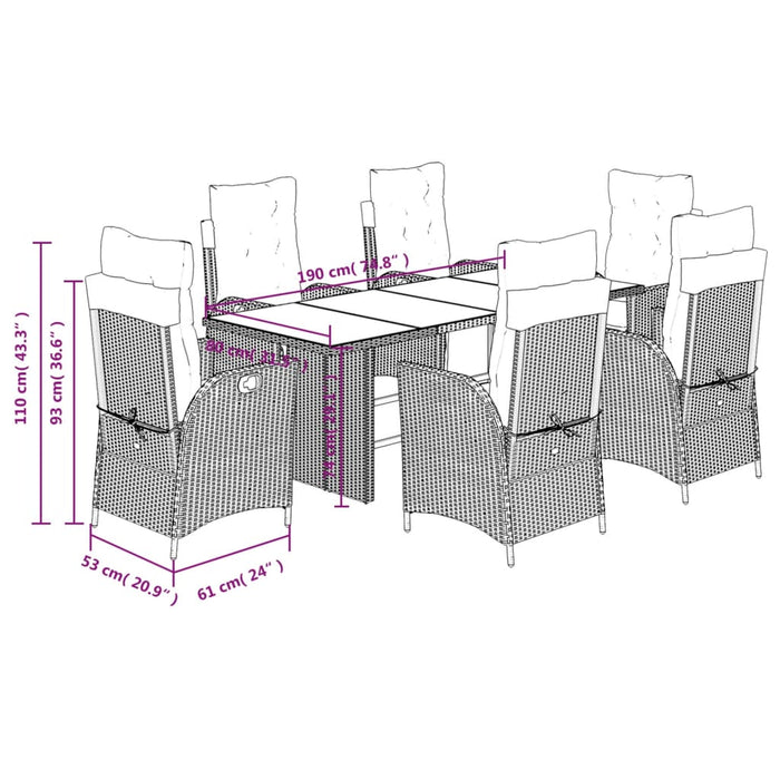 Set mobilier de grădină cu perne, 7 piese, gri, poliratan - WALTI WALTI