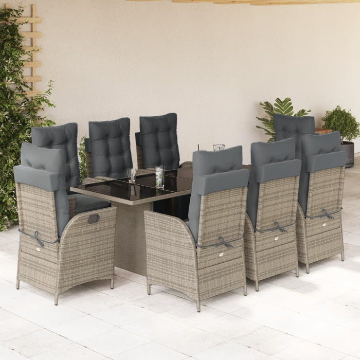 Set mobilier grădină cu perne, 9 piese, gri, poliratan - WALTI WALTI