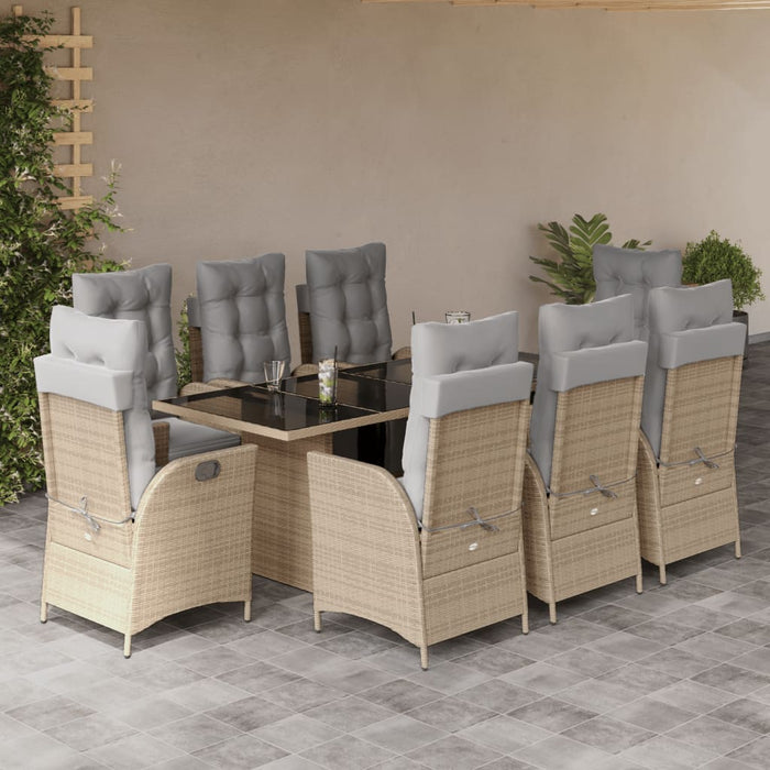 Set de masă pentru grădină, 9 piese, cu perne, bej, poliratan WALTI