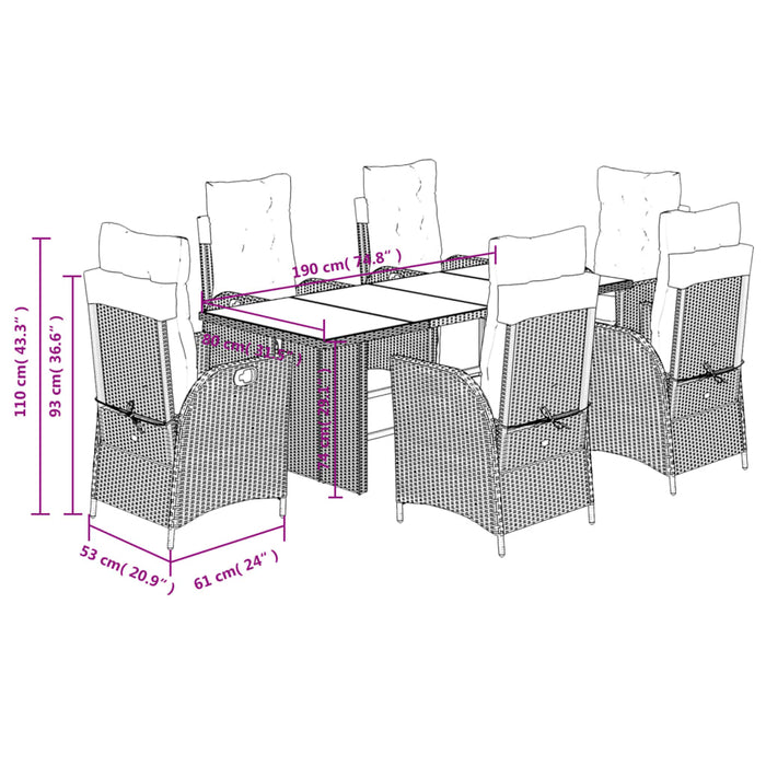 Set mobilier de grădină cu perne, 7 piese gri deschis poliratan - WALTI WALTI