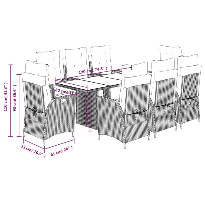 Set mobilier grădină cu perne, 9 piese, gri deschis, poliratan - WALTI WALTI