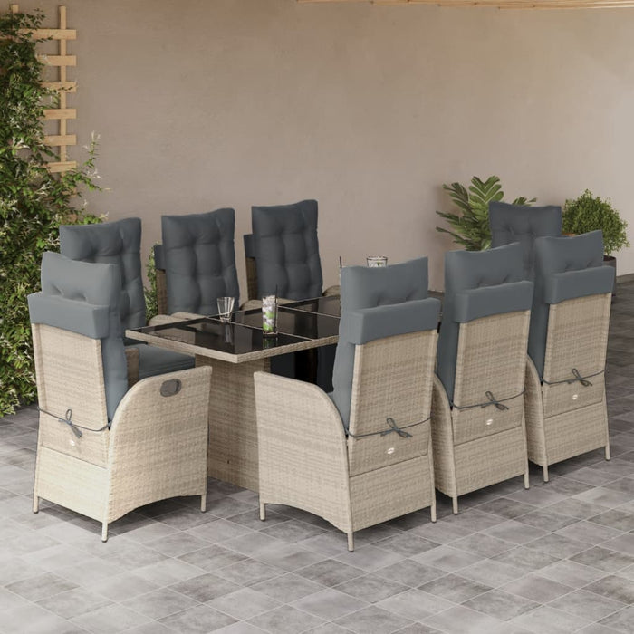 Set mobilier grădină cu perne, 9 piese, gri deschis, poliratan - WALTI WALTI