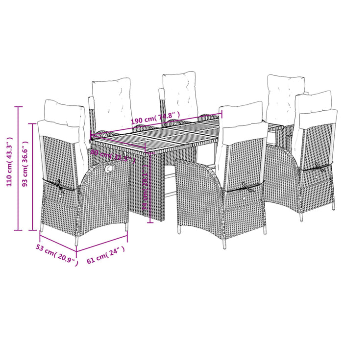 Set mobilier de grădină cu perne, 7 piese, negru, poliratan - WALTI WALTI