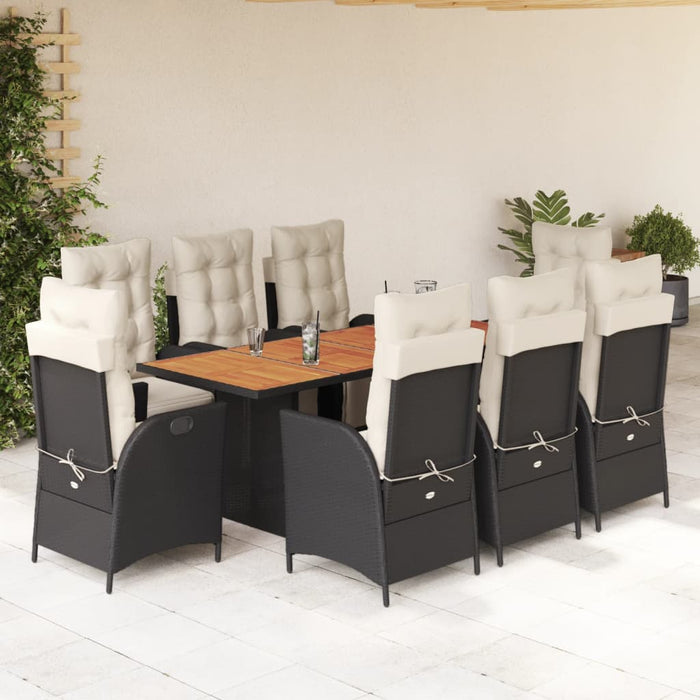 Set mobilier de grădină cu perne, 9 piese, negru, poliratan - WALTI WALTI