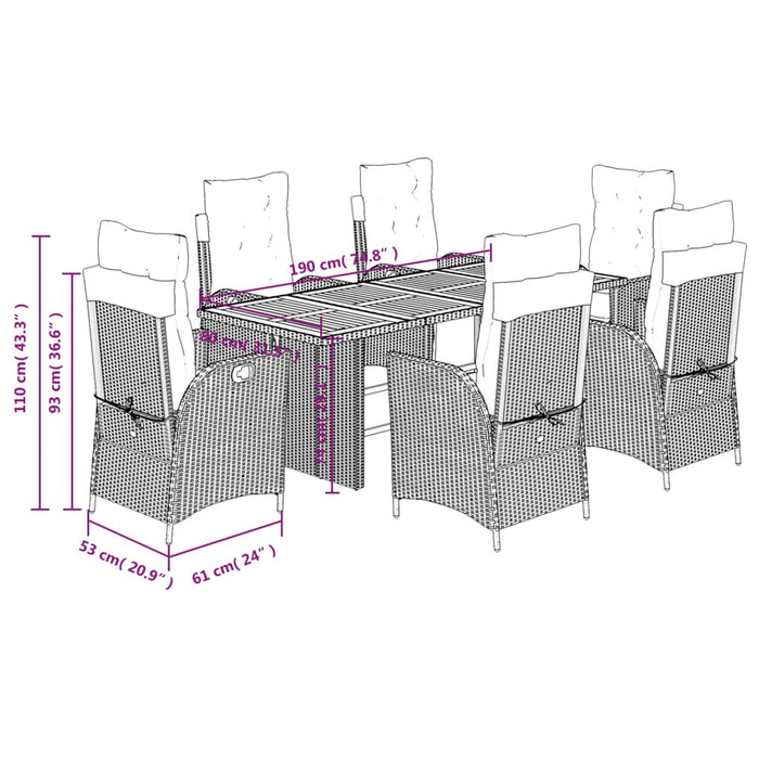 Set mobilier de grădină cu perne, 7 piese, negru, poliratan - WALTI WALTI