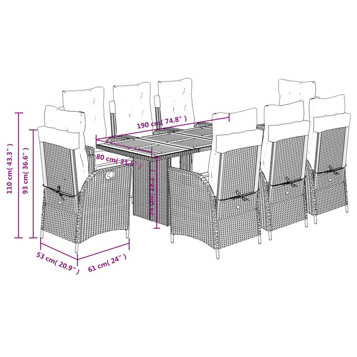 Set mobilier de grădină cu perne, 9 piese, negru, poliratan - WALTI WALTI