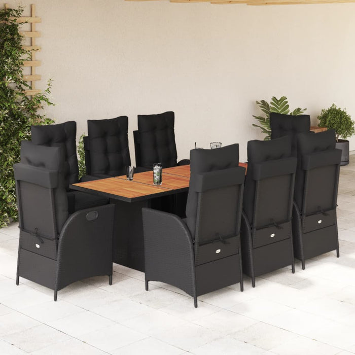Set mobilier de grădină cu perne, 9 piese, negru, poliratan - WALTI WALTI