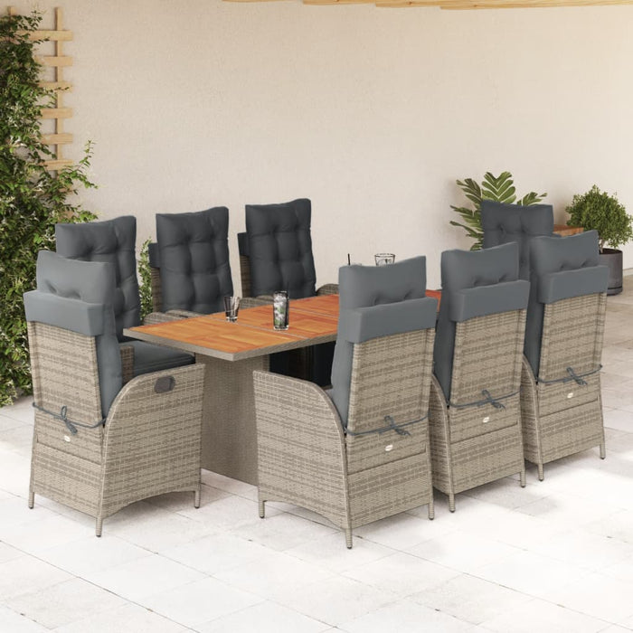 Set mobilier grădină cu perne, 9 piese, gri, poliratan - WALTI WALTI
