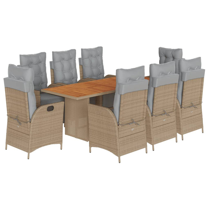 Set de masă pentru grădină, 9 piese, cu perne, bej, poliratan - WALTI WALTI