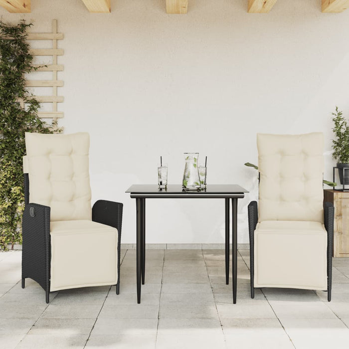 Set mobilier de grădină cu perne, 3 piese, negru, poliratan - WALTI WALTI
