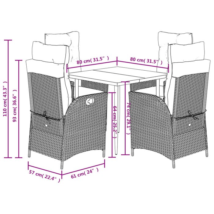 Set mobilier de grădină cu perne, 5 piese, negru, poliratan - WALTI WALTI