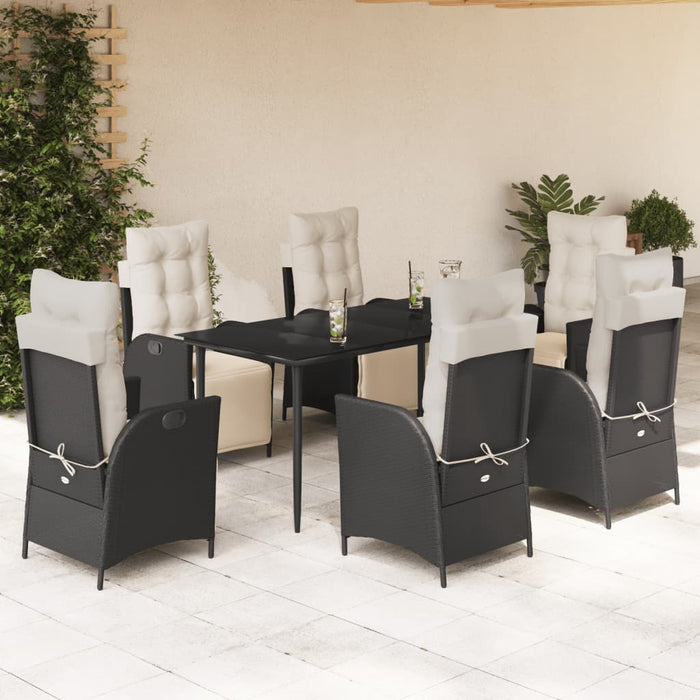 Set mobilier de grădină cu perne, 7 piese, negru, poliratan WALTI
