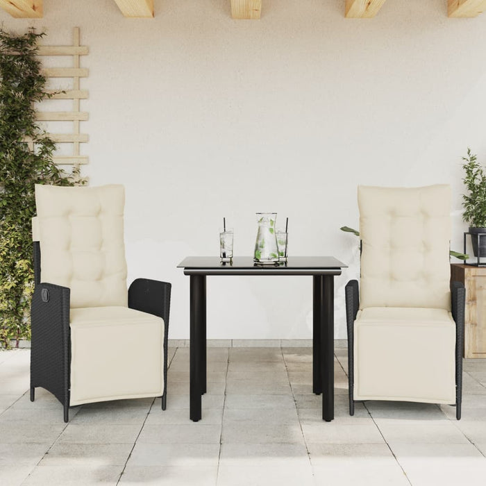 Set mobilier de grădină cu perne, 3 piese, negru, poliratan - WALTI WALTI