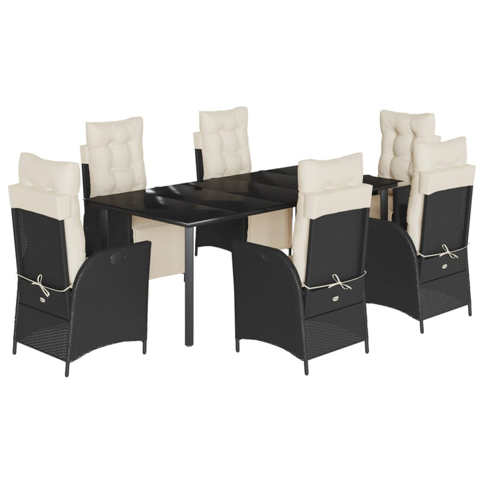 Set mobilier de grădină cu perne, 7 piese, negru, poliratan WALTI