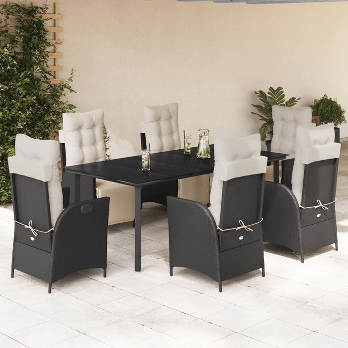 Set mobilier de grădină cu perne, 7 piese, negru, poliratan WALTI