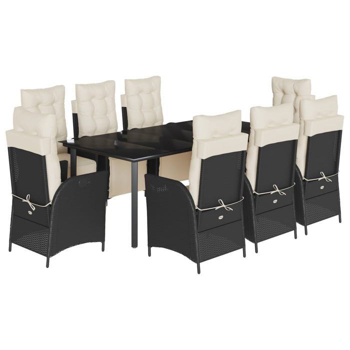 Set mobilier de grădină cu perne, 9 piese, negru, poliratan - WALTI WALTI
