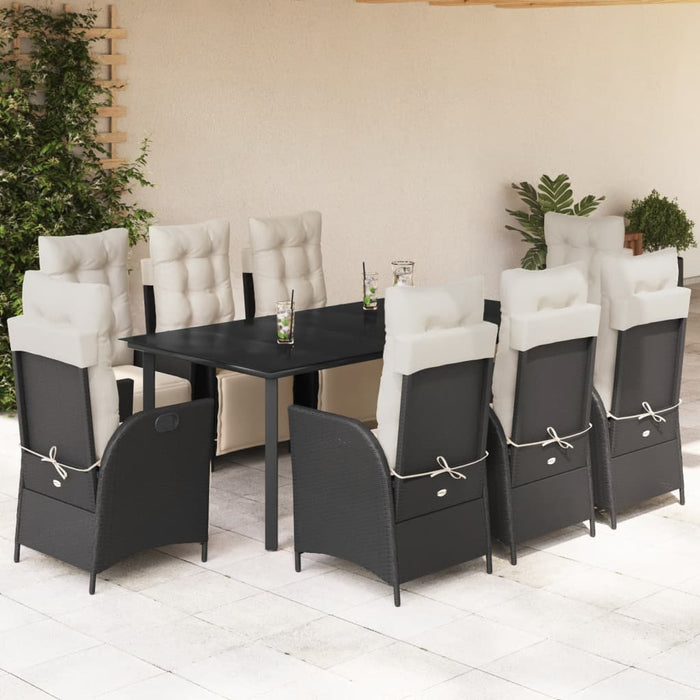 Set mobilier de grădină cu perne, 9 piese, negru, poliratan - WALTI WALTI