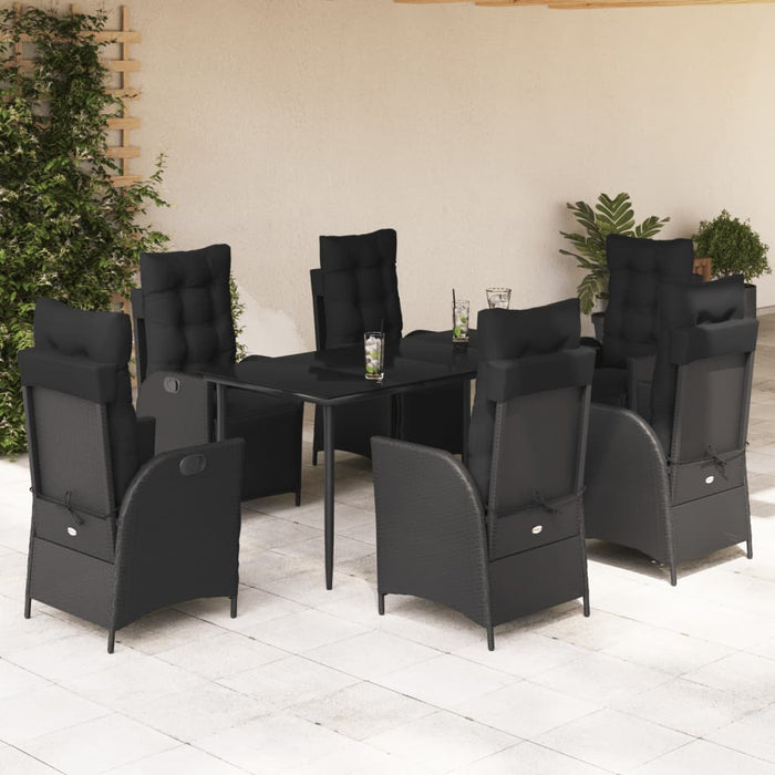 Set mobilier de grădină cu perne, 7 piese, negru, poliratan WALTI
