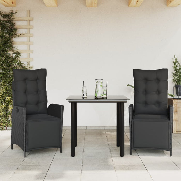 Set mobilier de grădină cu perne, 3 piese, negru, poliratan - WALTI WALTI