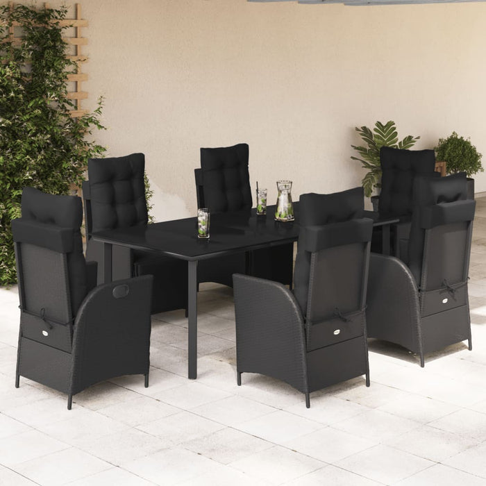 Set mobilier de grădină cu perne, 7 piese, negru, poliratan WALTI
