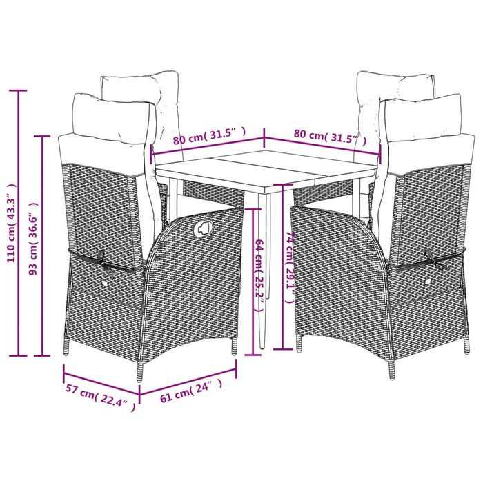 Set mobilier de grădină, 5 piese, cu perne, maro, poliratan - WALTI WALTI