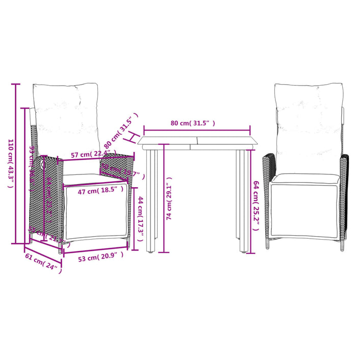 Set mobilier de grădină cu perne, 3 piese,gri deschis,poliratan - WALTI WALTI