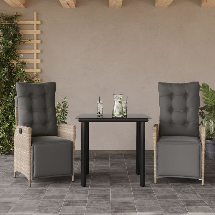 Set mobilier de grădină cu perne, 3 piese,gri deschis,poliratan - WALTI WALTI