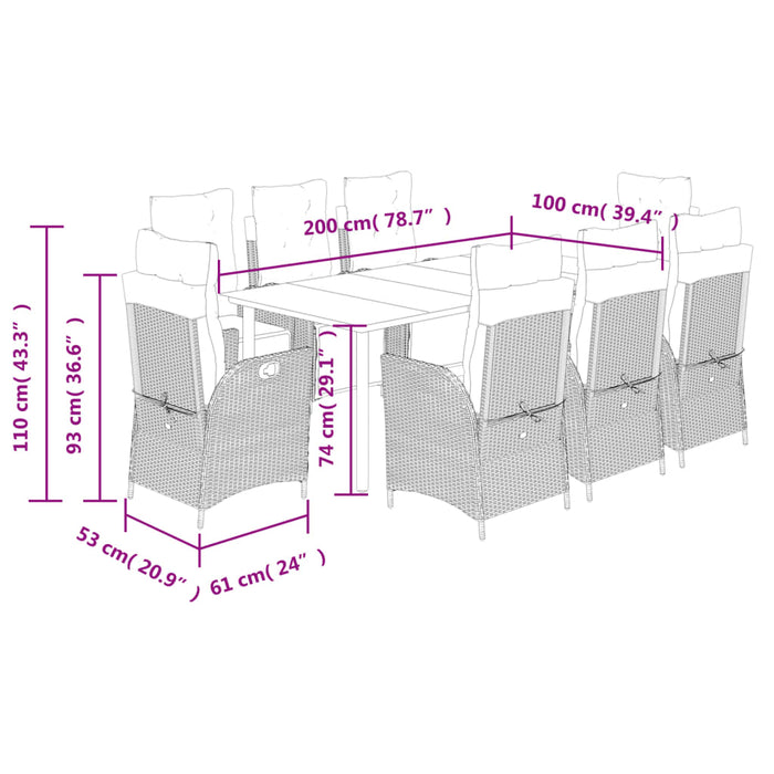 Set mobilier grădină cu perne, 9 piese, gri deschis, poliratan - WALTI WALTI