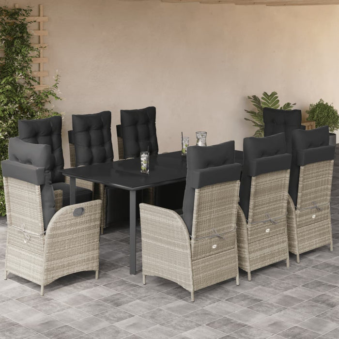Set mobilier grădină cu perne, 9 piese, gri deschis, poliratan - WALTI WALTI