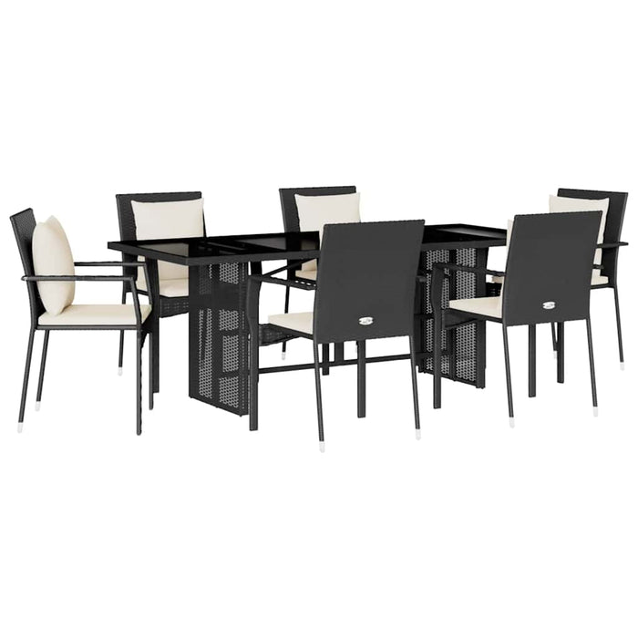 Set mobilier de grădină cu perne, 7 piese, negru, poliratan WALTI