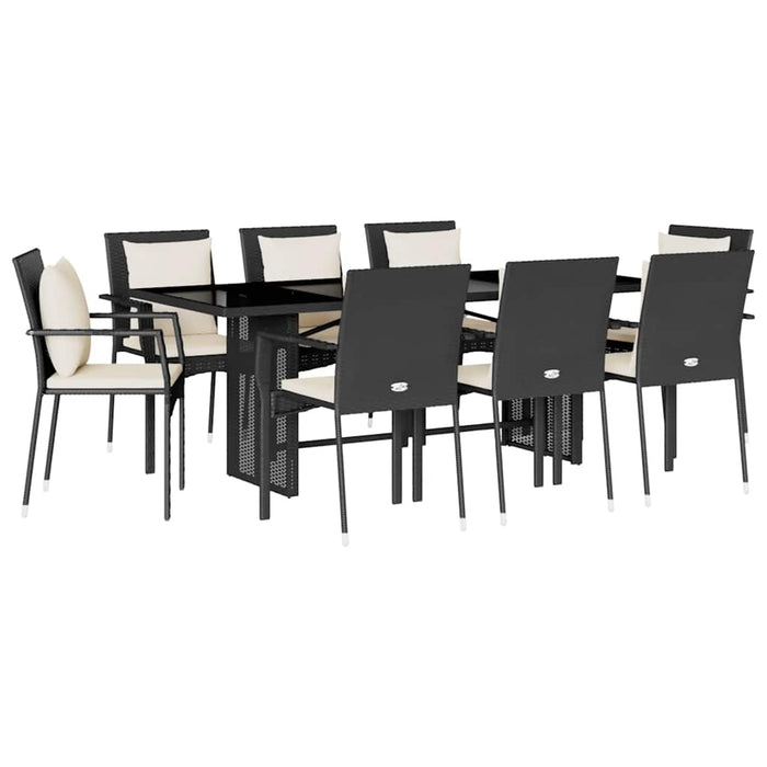 Set mobilier de grădină cu perne, 9 piese, negru, poliratan - WALTI WALTI