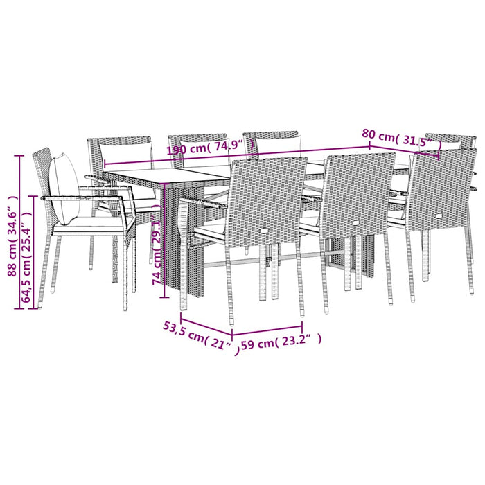 Set mobilier de grădină cu perne, 9 piese, negru, poliratan - WALTI WALTI