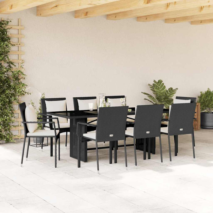 Set mobilier de grădină cu perne, 9 piese, negru, poliratan - WALTI WALTI