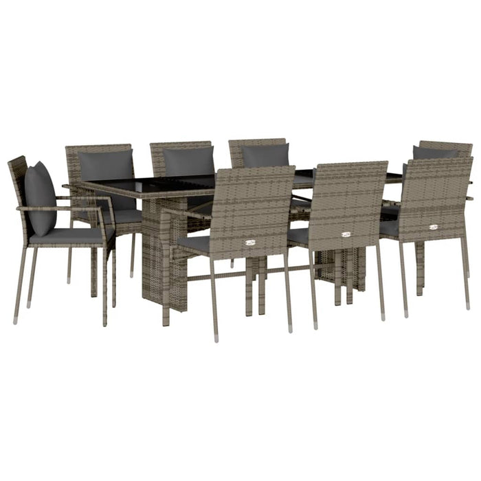 Set mobilier grădină cu perne, 9 piese, gri, poliratan - WALTI WALTI
