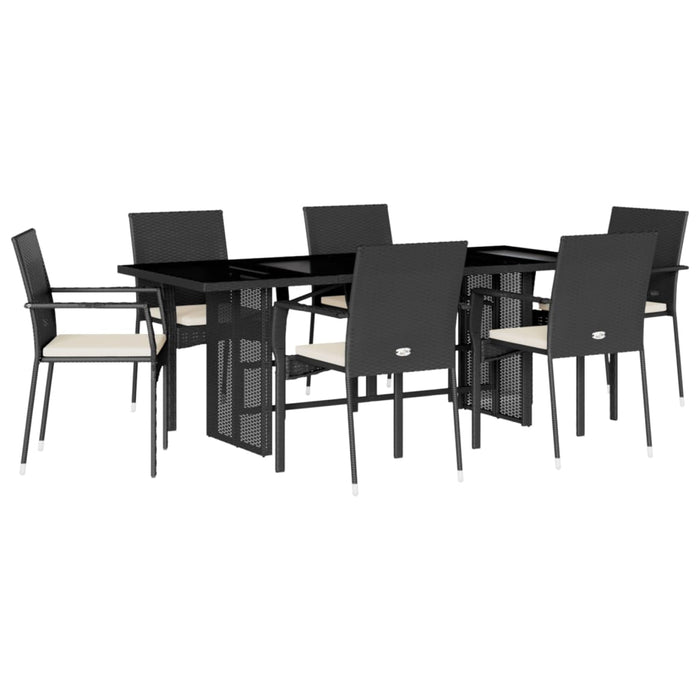 Set mobilier de grădină cu perne, 7 piese, negru, poliratan WALTI