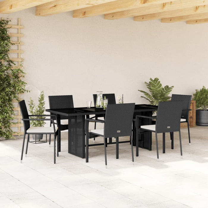 Set mobilier de grădină cu perne, 7 piese, negru, poliratan WALTI