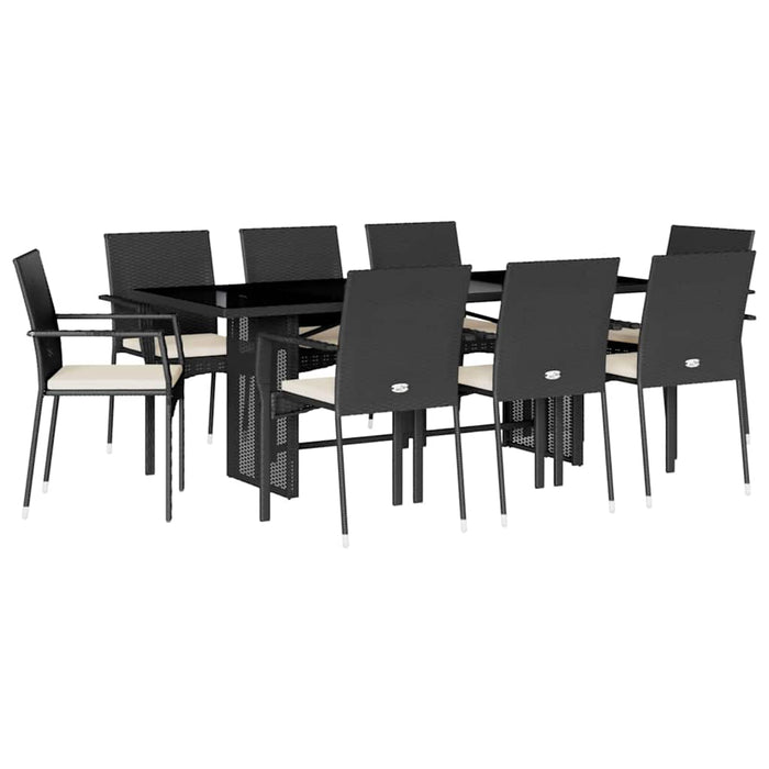 Set mobilier de grădină cu perne, 9 piese, negru, poliratan - WALTI WALTI