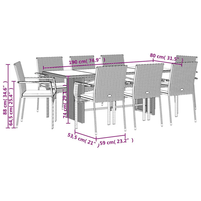 Set mobilier de grădină cu perne, 9 piese, negru, poliratan - WALTI WALTI
