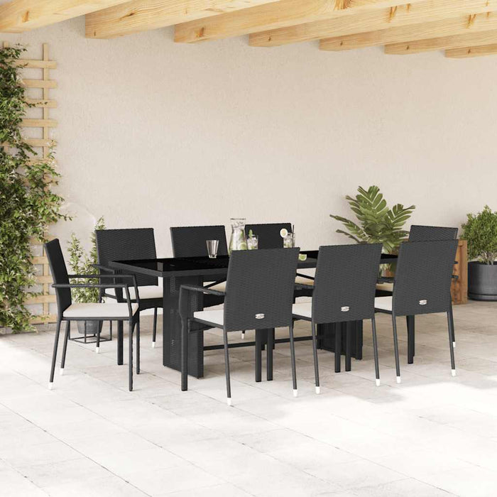 Set mobilier de grădină cu perne, 9 piese, negru, poliratan - WALTI WALTI