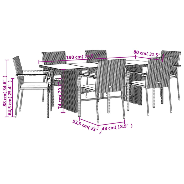 Set mobilier de grădină cu perne, 7 piese, gri, poliratan - WALTI WALTI