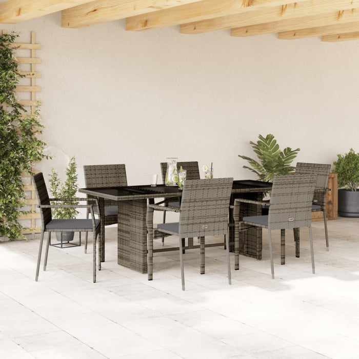 Set mobilier de grădină cu perne, 7 piese, gri, poliratan - WALTI WALTI
